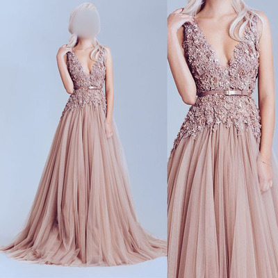 Dusty pink prom dress, tulle prom dresses, lace prom dresses, long prom dresses, prom dresses 2016, elegant prom dresses, 159383 - Thumbnail 5