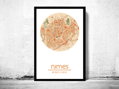 NIMES - city poster - city map poster print