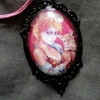 Sugar Skull Day of the Dead Lolita with Leopard Cub Cameo Necklace - Thumbnail 1