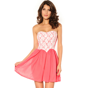 Sweetheart Lace Overlay Dress - Peach - Thumbnail 3