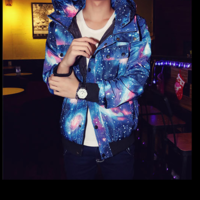 GALAXY PRINTED STAR UNIVERSE HOODIE THICK BLUE UNISEX VALENTINES COAT - Thumbnail 2