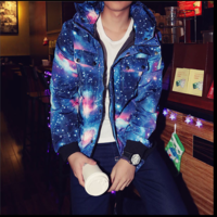 GALAXY PRINTED STAR UNIVERSE HOODIE THICK BLUE UNISEX VALENTINES COAT - Thumbnail 1