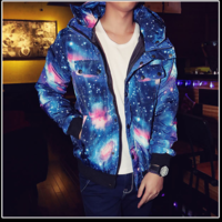 GALAXY PRINTED STAR UNIVERSE HOODIE THICK BLUE UNISEX VALENTINES COAT - Thumbnail 3