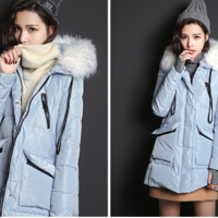 OTHERMIX LIGHT BLUE NAVY WOOLEN WARM HOODED WINTER COAT 5MV4080N - Thumbnail 4