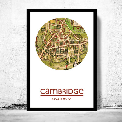 Cambridge uk - city poster - city map poster print