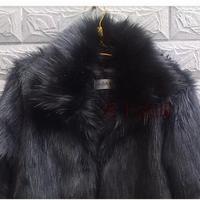 BRITISH LONDON STYLE DEVIL PRINTED FAUX ANTI FOX FUR LONG BLACK JACKET - Thumbnail 4