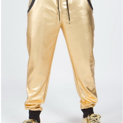 Young yeezy stuntin gold sweat pants black contrast ribs jogger pants
