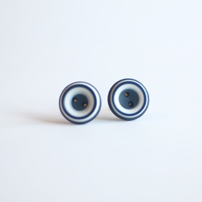 Blue white button earrings er1011 - Thumbnail 1