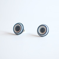 Blue White Button Earrings ER1011 - Thumbnail 1