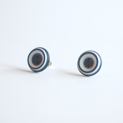 Blue white button earrings er1011