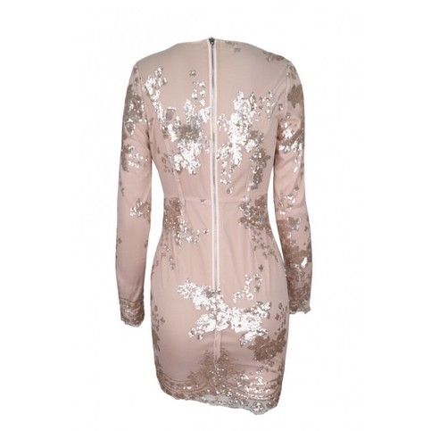 Gold Sequined Nippon Flower V-neck Dress