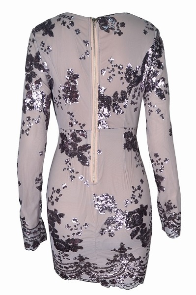 Silver Sequined Nippon Flower V-neck Dress