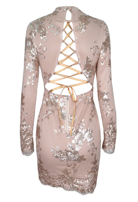 Gold Backless Sequined Nippon Flower Dress