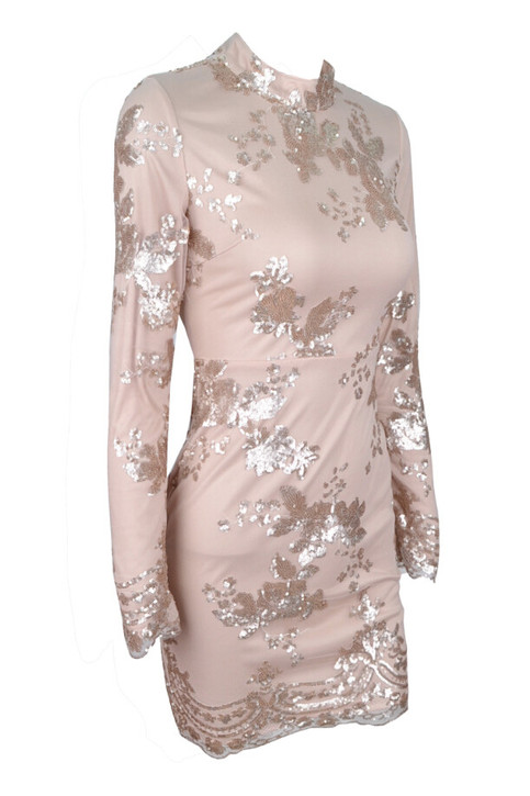 Gold Backless Sequined Nippon Flower Dress