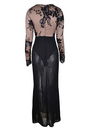 Black Sequined Nippon Flower Maxi Dress