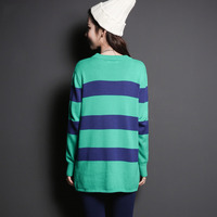 JAPANESE FASHION RETRO STRIPED WORK SPLIT SWEATER 5MN4095X - Thumbnail 3