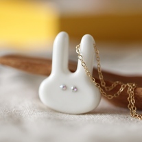 super cute bunny head with clear swarovski eyes necklace - Thumbnail 1