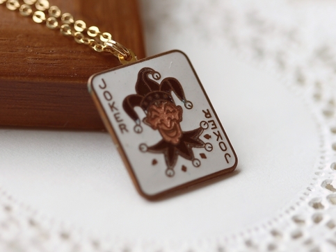 vintage playcard joker necklace