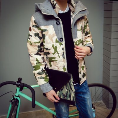 Japanese fashion multicolor camouflage woolen stitched hooded winter coat a117-a99-f165 - Thumbnail 5