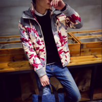 JAPANESE FASHION MULTICOLOR CAMOUFLAGE WOOLEN STITCHED HOODED WINTER COAT A117-A99-F165 - Thumbnail 2