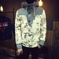 JAPANESE FASHION MULTICOLOR CAMOUFLAGE WOOLEN STITCHED HOODED WINTER COAT A117-A99-F165 - Thumbnail 3