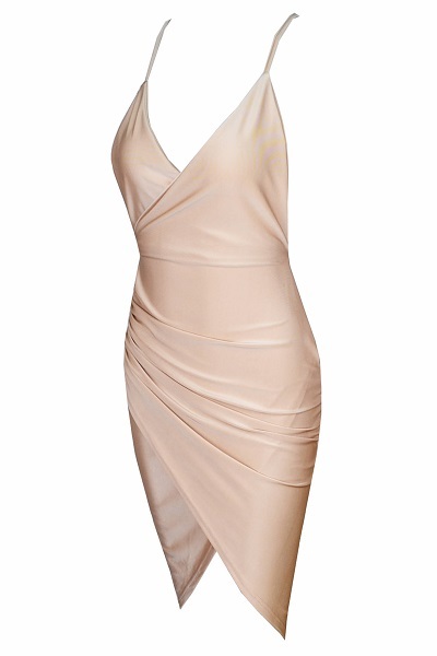 Pink Satin Wrap Bodycon Dress