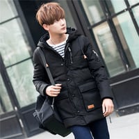 JAPANESE WINTER FASHION BLACK DARK GREEN HOODED WINTER COAT - Thumbnail 1