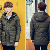 JAPANESE WINTER FASHION BLACK DARK GREEN HOODED WINTER COAT - Thumbnail 4