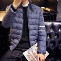 DARK BLUE KOREAN STYLE RIBBED WORK WARM COTTON COAT - Thumbnail 4