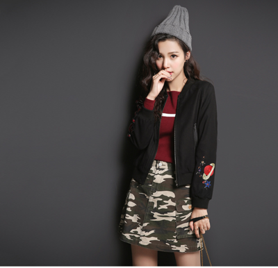 KOREAN FASHION MONOGRAM WINE RED BLACK BASEBALL JACKET 5MJ4089X