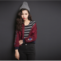 KOREAN FASHION MONOGRAM WINE RED BLACK BASEBALL JACKET 5MJ4089X - Thumbnail 1