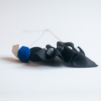 Black Wool Felt Necklace NL0936 - Thumbnail 1