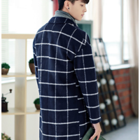 KOREAN BRAND NAVY WOOLEN PLAID OVERCOAT 5MN051 - Thumbnail 1