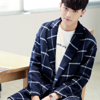 KOREAN BRAND NAVY WOOLEN PLAID OVERCOAT 5MN051 - Thumbnail 4