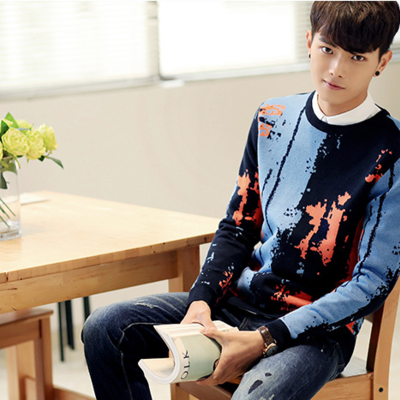 Korean style spell colored cotton art sweater 5me178 - Thumbnail 5