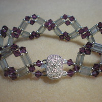 Purple Crystal Bracelet, Hand woven, Handmade - Thumbnail 2