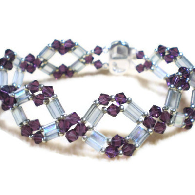 Purple crystal bracelet, hand woven, handmade