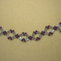 Purple Crystal Bracelet, Hand woven, Handmade - Thumbnail 1