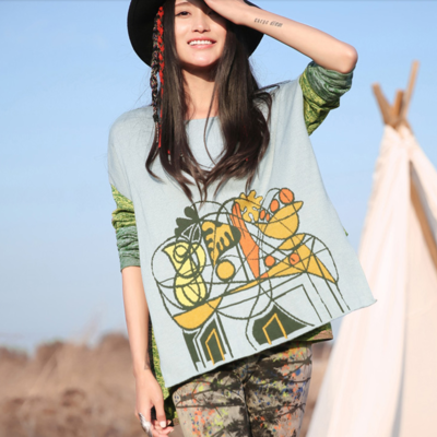 Mongolian retro style abstract pattern loose sweater 51151288 - Thumbnail 5