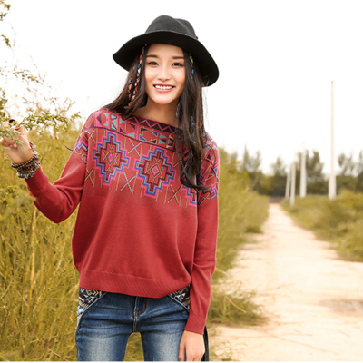 Mongolian exotic style geometric jacquard sweater 51151254 - Thumbnail 5