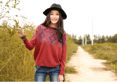 MONGOLIAN EXOTIC STYLE GEOMETRIC JACQUARD SWEATER 51151254