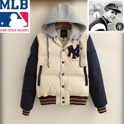 Mlb new york thick beige hooded down cotton baseball jacket - Thumbnail 4