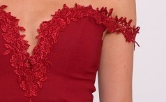 Red Wine V-Neck Floral Stitching Bodycon Dress