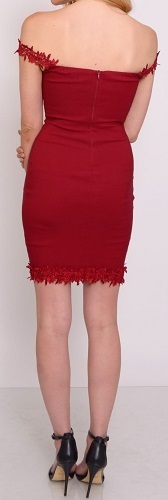 Red Wine V-Neck Floral Stitching Bodycon Dress