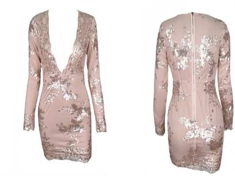 Gold Sequined Nippon Flower V-neck Dress