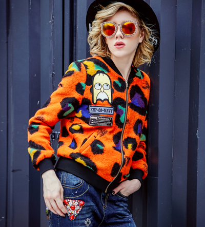 MaxMartin CARTOON FIGURED LEOPARD WOOLEN COAT M2588J153