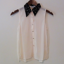 bird print collar blouse