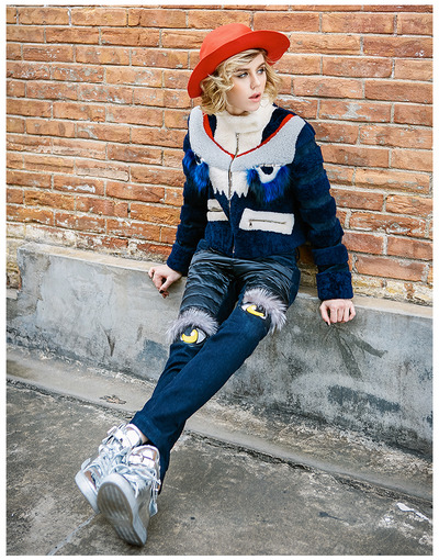 MAXMARTIN NAVY BLUE STYLISH FAUX FUR JACKET M3626J654