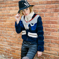 MAXMARTIN NAVY BLUE STYLISH FAUX FUR JACKET M3626J654 - Thumbnail 1