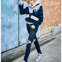 MAXMARTIN NAVY BLUE STYLISH FAUX FUR JACKET M3626J654 - Thumbnail 3